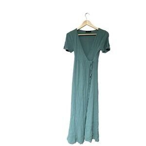 Lulus 100% Rayon long line flutter slit short sleeve cottagecore wrap dress